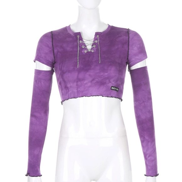 Gothic Punk Streetwear Top with Attached Sleeves - Tie Dye Crop Top - Picture 3 of 13